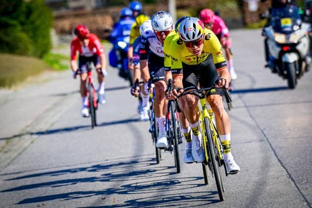 Belgian Wout van Aert of Team Visma-Lease a Bike pictured in action during the men elite race of the Dwars Door Vlaanderen cycling event, 184,2km from Roeselare to Waregem, Wednesday 02 April 2025. DIRKxWAEM  x118291360x