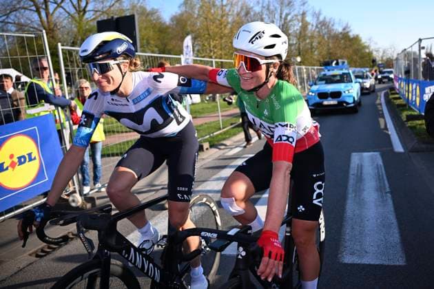 Dwars door Vlaanderen 2025 - Women Elite WAREGEM, BELGIUM - APRIL 02 : Longo Borghini Elisa (ITA) of UAE Team ADQ celebrates the victory during the Women Elite UCI 1.Pro Flanders Classics Dwars door Vlaanderen Women cycling race with start in Waregem and finish in Waregem (128,5 km) on April 02, 2025 in Waregem, Belgium, 02 04 2025 ( Motordriver Tom Van De Maele & Waregem Belgium  Copyright: xTomasxSiskx