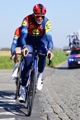 Danish Mads Pedersen of Lidl-Trek pictured during a track reconaissance ahead of the Ronde van Vlaanderen Tour des Flandres Tour of Flanders cycling race, Thursday 03 April 2025. The 109th edition of the cycling race will take place on Sunday 06 April. DIRKxWAEM  x118578964x