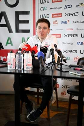 Ronde van Vlaanderen 2025 press conference, PK, Pressekonferenz OUDENAARDE, BELGIUM - April 3 : Pogacar Tadej (SLO) of UAE Team Emirates - XRG talking to the press during a press conference prior to the 109th edition of the Ronde van Vlaanderen, an UCI World Tour cycling race for Men Elite with start in Bruges and finish in Oudenaarde after 268,9 km on April 3, 2025 in Oudenaarde, Belgium, 03 04 2025 Oudenaarde Belgium  Copyright: xNicoxVereeckenx