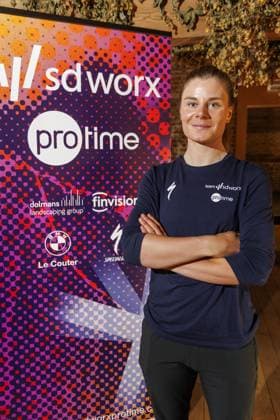 Belgian Lotte Kopecky of SD Worx-Protime pictured during a press conference, PK, Pressekonferenz of the SD Worx-Protime cycling team ahead of the Ronde van Vlaanderen Tour des Flandres Tour of Flanders cycling race, Thursday 03 April 2025 in Aalst. The 109th edition of the cycling race will take place on Sunday 06 April. NICOLASxMAETERLINCK  x118672959x