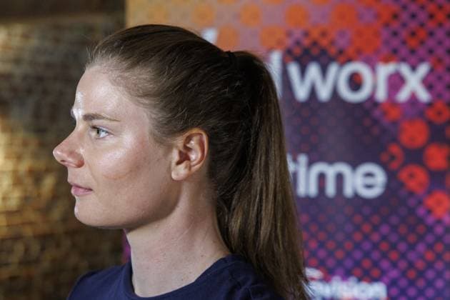 Belgian Lotte Kopecky of SD Worx-Protime pictured during a press conference, PK, Pressekonferenz of the SD Worx-Protime cycling team ahead of the Ronde van Vlaanderen Tour des Flandres Tour of Flanders cycling race, Thursday 03 April 2025 in Aalst. The 109th edition of the cycling race will take place on Sunday 06 April. NICOLASxMAETERLINCK  x118673069x