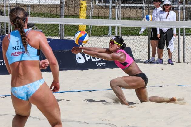 (250404) -- LAGUNA PROVINCE, April 4, 2025 -- Rumpaipruet Numwong (R) of Thailand competes against Shaunna Polley of New Zealand during the women s round of 16 match between Shaunna Polley Olivia MacDonald of New Zealand and Tanarattha Udomchavee Rumpaipruet Numwong of Thailand in the AVC Beach volleyball, Beachvolleyball Tour 2nd Nuvali Open in Laguna Province, the Philippines, April 4, 2025. ) (SP)PHILIPPINES-LAGUNA PROVINCE-BEACH VOLLEYBALL-TOUR-WOMEN RouellexUmali 