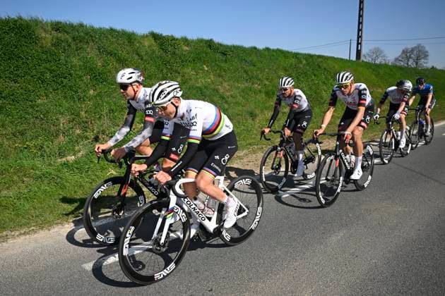 Ronde van Vlaanderen 2025 Training Session OUDENAARDE, BELGIUM - April 4 : Vermeersch Florian (BEL) of UAE Team Emirates - XRG, Pogacar Tadej (SLO) of UAE Team Emirates - XRG pictured during a training session prior to the 109th edition of the Ronde van Vlaanderen, an UCI World Tour cycling race for Men Elite with start in Bruges and finish in Oudenaarde after 268,9 km on April 4, 2025 in Oudenaarde, Belgium, 04 04 2025 ( Motordrier Kenny Verfaillie - Oudenaarde Belgium  Copyright: xNicoxVereeckenx