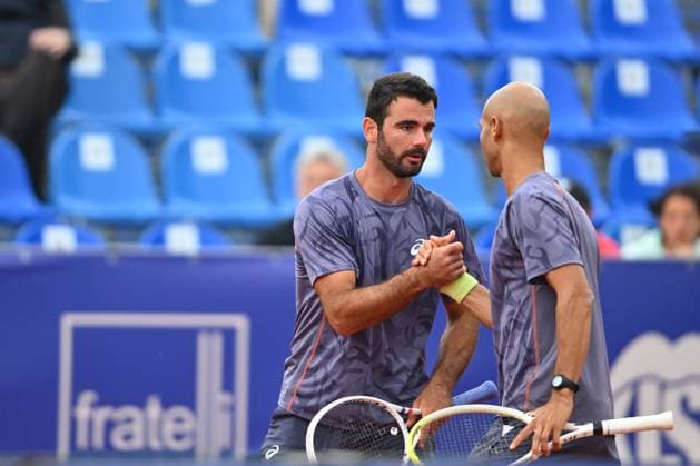 Tiriac Open, Jakob Schnaitter, Mark Wallner, Sander Gille, Jan Zielinski Sadio Doumba and Fabien Reboul of France against Marius Copil and Luca Preda of Romania during the Tiriac Open double match in Bucharest, Romania April 04, 2025. Alex Nicodim Imago Images Copyright: xAlexxNicodimx
