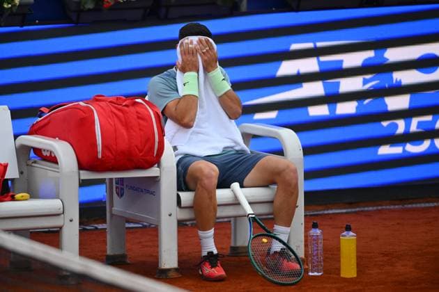 Tiriac Open, tennis, tenis, open, bucharest, damir dzumhur, pedro martinez Damir Dzumhur of Bosnia in action against Pedro Martinez of Spain during the Tiriac Open game in Bucharest, Romania, April 04, 2025. Alex Nicodim Imago Images Copyright: xAlexxNicodimx