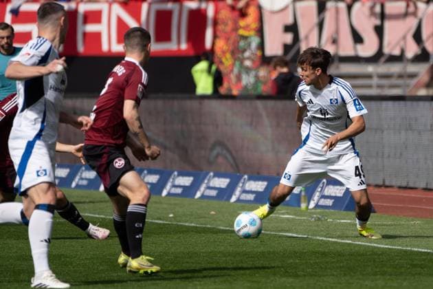 05 04 2025, xhfmx, Soccer 2 Bundesliga, 1 FC Nuernberg Hamburger SV Otto Stange Hamburger SV DFL DFB REGULATIONS PROHIBIT ANY USE OF PHOTOGRAPHS as IMAGE SEQUENCES and or QUASI VIDEO Nuernberg