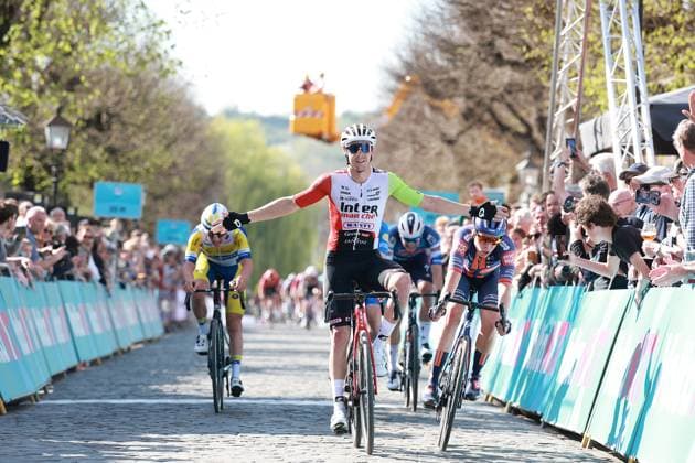 Eijsden, 05-04-2025, cycling, Volta NXT Classic 2025, men, Winner of the 50th edition of the Volta NXT Classic 2025 is Allan Smith with Frank van den Broek in 2nd place and Niklas Larsen in 3rd place Volta NXT Classic 2025, Men  x28610376x Copyright: