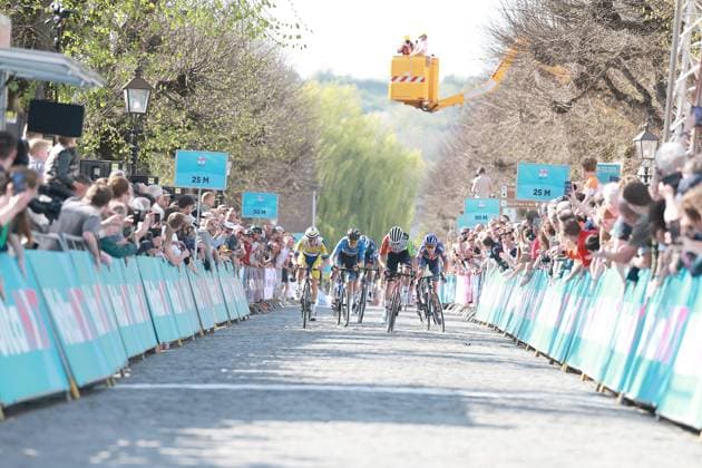 Eijsden, 05-04-2025, cycling, Volta NXT Classic 2025, men, Winner of the 50th edition of the Volta NXT Classic 2025 is Allan Smith with Frank van den Broek in 2nd place and Niklas Larsen in 3rd place Volta NXT Classic 2025, Men  x28610387x Copyright: