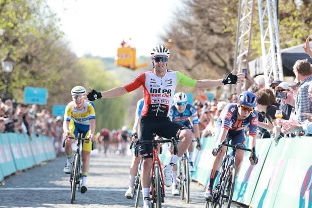 Eijsden, 05-04-2025, cycling, Volta NXT Classic 2025, men, Winner of the 50th edition of the Volta NXT Classic 2025 is Allan Smith with Frank van den Broek in 2nd place and Niklas Larsen in 3rd place Volta NXT Classic 2025, Men  x28610389x Copyright: