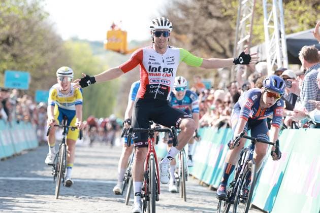Eijsden, 05-04-2025, cycling, Volta NXT Classic 2025, men, Winner of the 50th edition of the Volta NXT Classic 2025 is Allan Smith with Frank van den Broek in 2nd place and Niklas Larsen in 3rd place Volta NXT Classic 2025, Men  x28610393x Copyright: