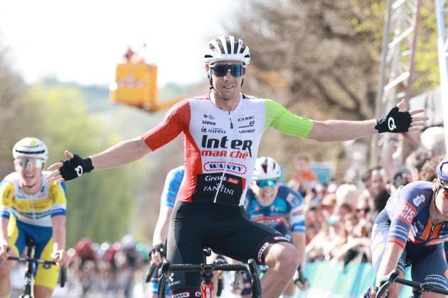 Eijsden, 05-04-2025, cycling, Volta NXT Classic 2025, men, Winner of the 50th edition of the Volta NXT Classic 2025 is Allan Smith with Frank van den Broek in 2nd place and Niklas Larsen in 3rd place Volta NXT Classic 2025, Men  x28610397x Copyright: