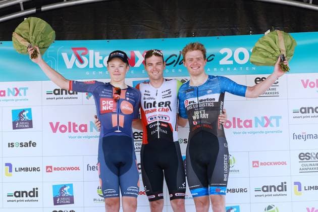 Eijsden, 05-04-2025, cycling, Volta NXT Classic 2025, men, Winner of the 50th edition of the Volta NXT Classic 2025 is Allan Smith with Frank van den Broek in 2nd place and Niklas Larsen in 3rd place Volta NXT Classic 2025, Men  x28610755x Copyright: