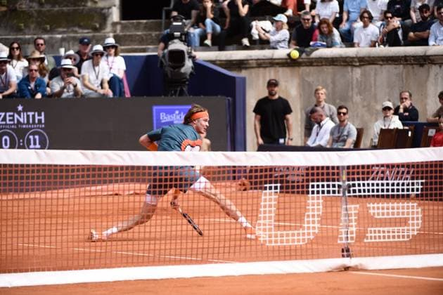 TENNIS : Bastide Medical UTS Nimes - 05 04 2025 NIMES, FRANCE : Casper RUUD Â« The Ice Man Â» (NOR) vs. Andrey RUBLEV Â« Rublo Â» lors de la demi-finale du Bastide Medical UTS Nimes, 2eme evenement du tournoi 2025 de l™Ultimate Tennis Showdown, le 5 avril 2025. NimesFrance  Copyright: xValentinaxClaretx