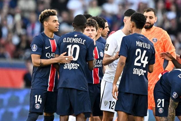 Paris Saint-Germain v Angers SCO - Ligue 1 McDonald s 2024 2025 87 Joao NEVES (psg) - 14 Desire DOUE (psg) during Ligue 1 McDonald s match between Paris and Angers at Parc des Princes on April 5, 2025 in Paris, France. Paris France  Copyright: xFEPx 776304742