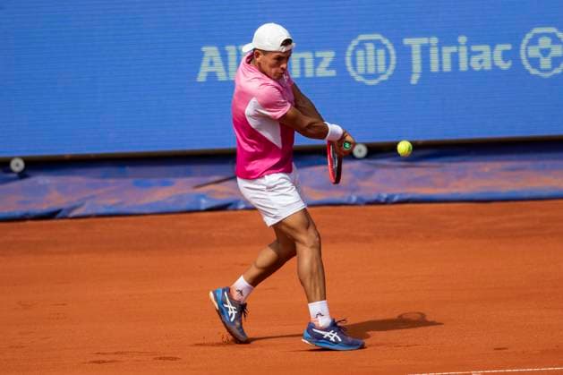 April 5, 2025 (Day 7), ATP, Tennis Herren 250, Tiriac Open presented by UniCredit Bank Surface Clay, Singles semifinal, Sebastian Baez ARG VS Marton Fucsovics HJK Helsinki Sebastian Baez ARG ball action