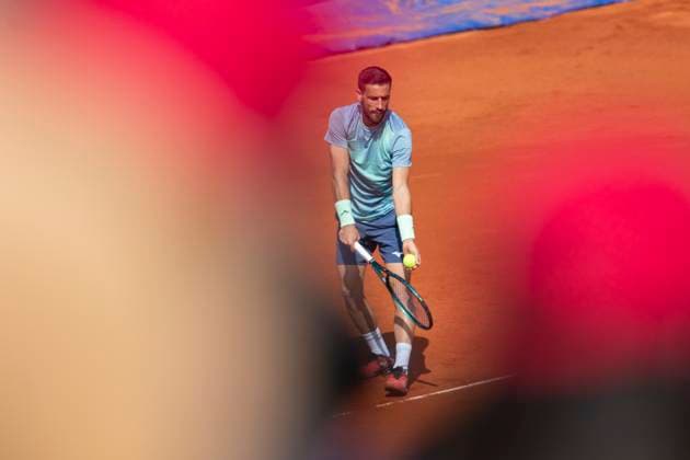 April 5, 2025 (Day 7), ATP, Tennis Herren 250, Tiriac Open presented by UniCredit Bank Surface Clay, Singles semifinal, Sebastian Baez ARG VS Marton Fucsovics HJK Helsinki Damir Dzumhur BIH ball action