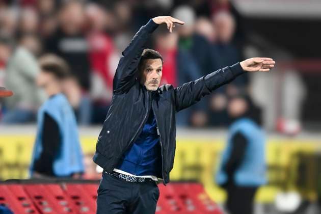 Stefan Leitl Hertha Coach Gesture Gesticulated 05 04 2025 Soccer 1 FC Koeln vs Hertha BSC, Rheinenergiestadion, Koeln, DFB DFL REGULATIONS PROHIBIT ANY USE OF PHOTOGRAPHS AS IMAGE SEQUENCES AND OR QUASI VIDEO Copyright: xpepphotox xHorstxMauelshagenx pep00321, pep_20250405_hm_16846