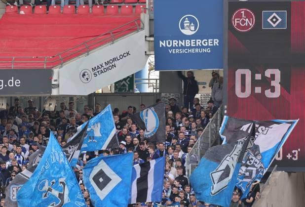 05 04 2025 Soccer Season 2024 2025 2 Soccer Bundesliga 28 Matchday 1 FC Nürnberg FCN Club Hamburger SV HSV Sportfoto Zink DaMa xdaxmax DFL regulations prohibit any use of photographs as image sequences and or quasi video only for editorial use Scoreboard with final score 0 3 for HSV