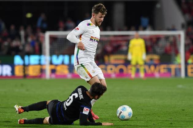 Diego Demme Hertha BSC Berlin and Jan Thielmann 1 FC Koeln battle for the ball during the 2 Bundesliga match between 1 FC Köln and Hertha BSC Berlin at RheinEnergieStadion on April 05, 2025 in Cologne, Germany Photo by Ralf Treese DeFodi Images Diego Demme Hertha BSC Berlin and Jan Thielmann 1 FC Koeln battle for the ball during the 2 Bundesliga match between 1 FC Köln and Hertha BSC Berlin at RheinEnergieStadion on April 5, 2025 in Cologne, Germany Photo by Ralf Treese DeFodi Images DFB DFL REGULATIONS PROHIBIT ANY USE OF PHOTOGRAPHS AS IMAGE SEQUENCES AND OR QUASI VIDEO Photo by Ralf Treese DeFodi Images