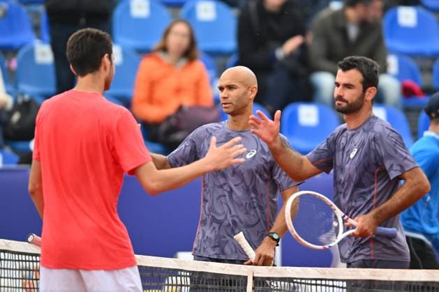 TIRIAC OPEN 2025, BUCHAREST, ATP, Tennis Herren 250 Sadio Doumbia and Fabien Reboul of France play against Marius Copil and Luca Preda of Romania during the Tiriac Open doubles match in Bucharest, Romania, on April 4, 2025. Bucharest Romania  Copyright: xAlexxNicodimx originalFilename:nicodim-tiriacop250405_npYmJ.jpg