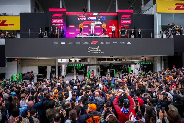 F1 - JAPANESE GRAND PRIX 2025 VERSTAPPEN Max (ned), Red Bull Racing RB21, NORRIS Lando (gbr), McLaren F1 Team MCL39, PIASTRI Oscar (aus), McLaren F1 Team MCL39, portrait, podium during the Formula 1 Lenovo Japanese Grand Prix 2025, 3rd round of the 2025 FIA Formula One World Championship, WM, Weltmeisterschaft from April 4 to 6, 2025 on the Suzuka Circuit, in Suzuka, Japan - SuzukaJapan Copyright: xEricxAlonsox