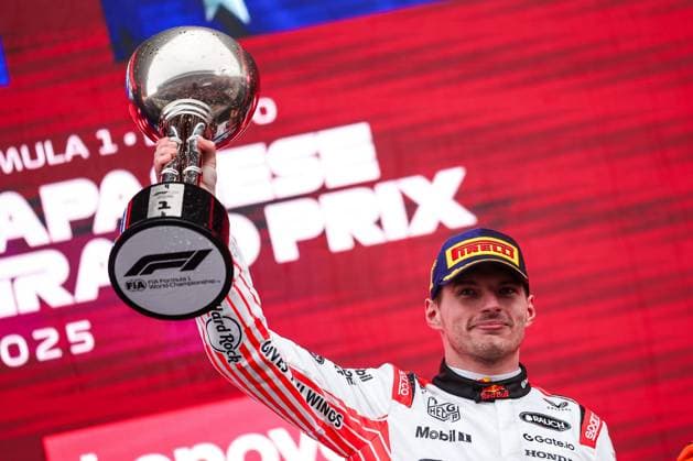 F1 - JAPANESE GRAND PRIX 2025 VERSTAPPEN Max (ned), Red Bull Racing RB21, portrait podium celebration during the Formula 1 Lenovo Japanese Grand Prix 2025, 3rd round of the 2025 FIA Formula One World Championship, WM, Weltmeisterschaft from April 4 to 6, 2025 on the Suzuka Circuit, in Suzuka, Japan - SuzukaJapan  Copyright: xEricxAlonsox