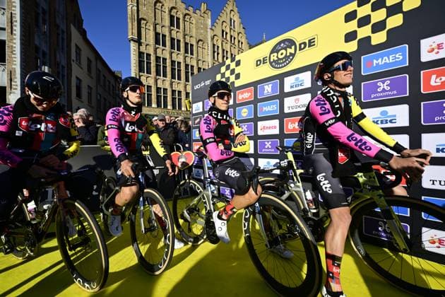 Belgian Arjen Livyns of Lotto Cycling Team and Belgian Alec Segaert of Lotto Cycling Team pictured at the start of the men s race of the Ronde van Vlaanderen Tour des Flandres Tour of Flanders one day cycling race, 268,9km from Brugge to Oudenaarde, Sunday 06 April 2025. DIRKxWAEM  x119539494x