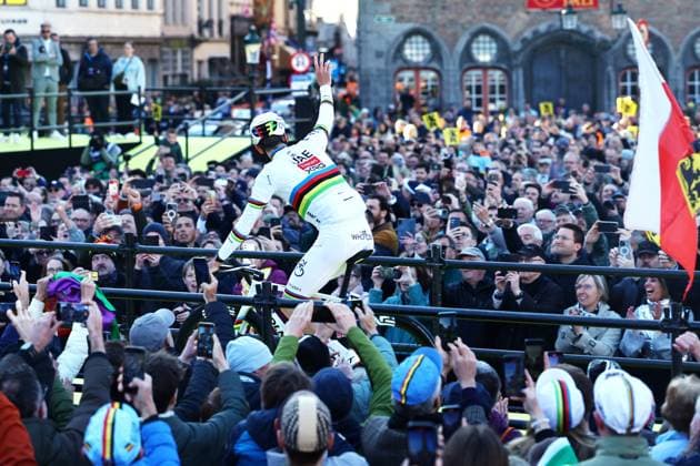 Slovenian Tadej Pogacar of UAE Team Emirates pictured at the start of the men s race of the Ronde van Vlaanderen Tour des Flandres Tour of Flanders one day cycling race, 268,9km from Brugge to Oudenaarde, Sunday 06 April 2025. DAVIDxPINTENS  x119542778x