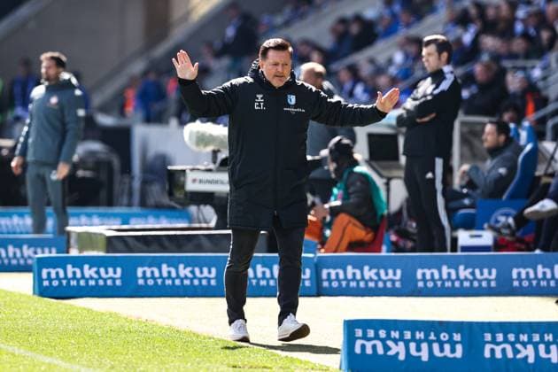Coach Christian Titz 1 FC Magdeburg 2 Soccer Bundesliga Season 2024 2025 1 FC Magdeburg vs 1 FC Kaiserslautern at the Avnet Arena in Magdeburg Soccer,Man,Men,Germany,06 04 2025
