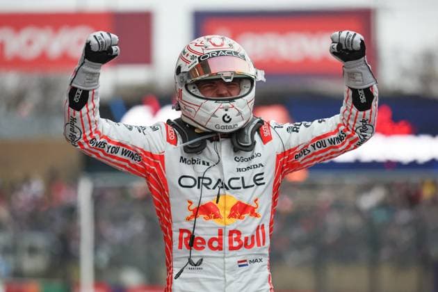 (250406) -- SUZUKA, April 6, 2025 -- Red Bull Racing s Dutch driver Max Verstappen celebrates after the Formula One Japanese Grand Prix 2025 at the Suzuka Circuit in Suzuka, Japan, April 6, 2025. (Photo by Xinhua) (SP)JAPAN-SUZUKA-F1-GRAND PRIX-RACE BaoxDi 