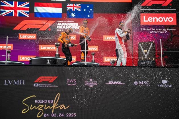 Max Verstappen wins the Formula 1 Lenovo Japanese Grand Prix 2025 - Suzuka Podium celebration with Max Verstappen (Ned) Of Oracle Red Bull Racing 1 Lando Norris (Gbr) Of Mclaren Racing 4 and Oscar Piastri (Aus) Of Mclaren Racing 81 during the Formula 1 Lenovo Japanese Grand Prix 2025 on Race Day at the Suzuka International Circuit, Suzuka, Japan on April 6, 2025. Photo by Antoine Lapeyre ABACAPRESS.COM Suzuka Japan  Copyright: xLapeyrexAntoine ABACAx