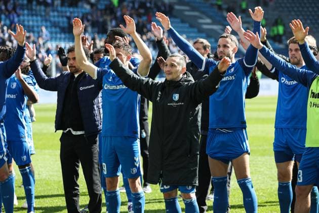 Baris Atik 1 FC Magdeburg,23 celebrates the victory 2 Soccer Bundesliga Season 2024 2025 1 FC Magdeburg vs 1 FC Kaiserslautern at the Avnet Arena in Magdeburg Action,Soccer,Man,Men,Germany,06 04 2025