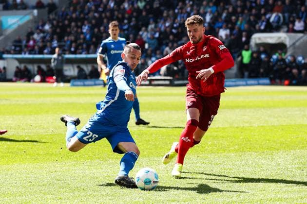 Goalscorer Baris Atik 1 FC Magdeburg,23 scores to 1 0 2 Soccer Bundesliga Season 2024 2025 1 FC Magdeburg vs 1 FC Kaiserslautern at the Avnet Arena in Magdeburg Action,Soccer,Man,Men,Germany,06 04 2025