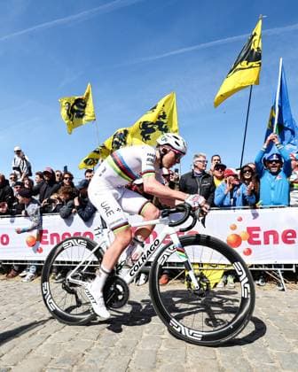 Slovenian Tadej Pogacar of UAE Team Emirates pictured at the Paterberg during the men s race of the Ronde van Vlaanderen Tour des Flandres Tour of Flanders one day cycling race, 268,9km from Brugge to Oudenaarde, Sunday 06 April 2025. DAVIDxPINTENS  x119623350x