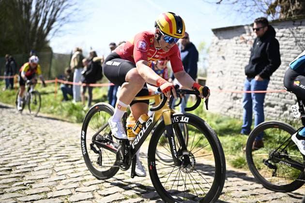 Uno-X Mobility rider pictured in action during the women s race of the Ronde van Vlaanderen Tour des Flandres Tour of Flanders one day cycling race, 168,8k with start and finish in Oudenaarde, Sunday 06 April 2025. JASPERxJACOBS  x119624090x