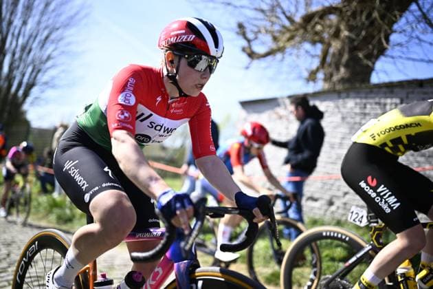 Hungarian Blanka Vas of SD Worx-Protime pictured in action during the women s race of the Ronde van Vlaanderen Tour des Flandres Tour of Flanders one day cycling race, 168,8k with start and finish in Oudenaarde, Sunday 06 April 2025. JASPERxJACOBS  x119625934x