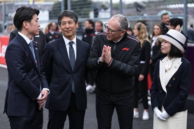 F1 Grand Prix Of Japan - Race Stefano Domenicali of Italy, CEO of the Formula One Group, and Her Imperial Highness Princess Akiko of Mikasa appear on the grid during the F1 Grand Prix of Japan at Suzuka Circuit in Suzuka, Japan, on April 6, 2025. Suzuka Mie Japan  Copyright: xPaddockerx originalFilename:paddocker-f1grandp250406_npfDL.jpg