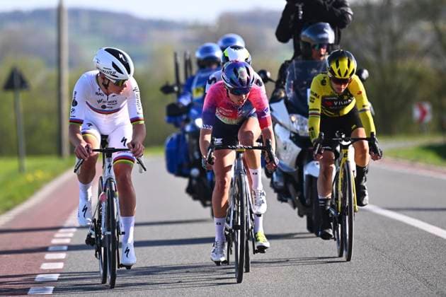 Ronde van Vlaanderen 2025 - Women Elite OUDENAARDE, BELGIUM - APRIL 06 : Kopecky Lotte (BEL) of Team SD Worx - Protime, Niewiadoma Katarzyna (POL) of Canyon SRAM Racing zondacrypto, Lippert Liane (GER) of Movistar Team, Ferrand-Prevot Pauline (FRA) FRA of Team Visma Lease a Bike pictured during the 22th edition of the Ronde van Vlaanderen for Women Elite, an UCI Women s World Tour cycling race organized by Flanders Classics with start and finish in Oudenaarde after 168,8 km on April 6, 2025 in Oudenaarde, Belgium, 06 04 2025 Oudenaarde Belgium  Copyright: xGregoryxVanxGansenx