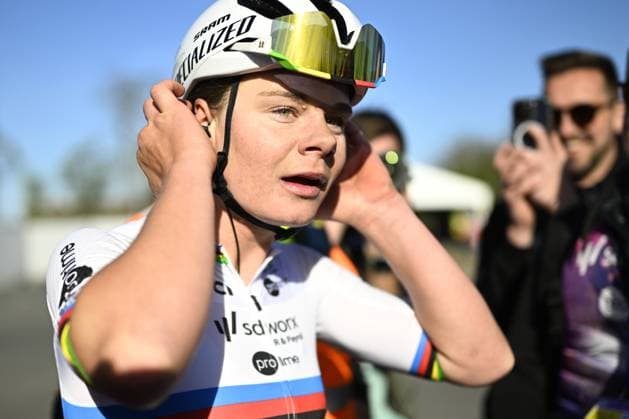 Belgian Lotte Kopecky of SD Worx-Protime celebrates after winning the women s race of the Ronde van Vlaanderen Tour des Flandres Tour of Flanders one day cycling race, 168,8k with start and finish in Oudenaarde, Sunday 06 April 2025. JASPERxJACOBS  x119650228x