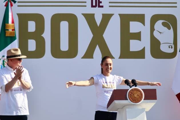 April 6, 2025, Mexico City, Ciudad de Mexico, Mexico: MexicoÃ¢â‚¬â ¢s President, Claudia Sheinbaum Pardo, speaks the National Boxing Class at main square Zocalo. on April 6, 2025 in Mexico City, Mexico. Mexico City Mexico - ZUMAe321 20250406_zsa_e321_009 Copyright: xCarlosxSantiagox