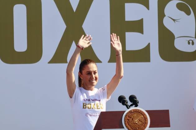 April 6, 2025, Mexico City, Ciudad de Mexico, Mexico: MexicoÃ¢â‚¬â ¢s President, Claudia Sheinbaum Pardo, speaks the National Boxing Class at main square Zocalo. on April 6, 2025 in Mexico City, Mexico. Mexico City Mexico - ZUMAe321 20250406_zsa_e321_015 Copyright: xCarlosxSantiagox