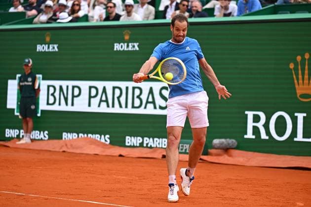 Monaco Rolex Masters - Practice And Media Day Richard Gasquet (FRA) during his first round match at the Monaco Rolex Masters in Monte Carlo, on April, 6, 2025. Photo by Corinne Dubreuil ABACAPRESS.COM Monte-Carlo Monaco  Copyright: xDubreuilxCorinne ABACAx