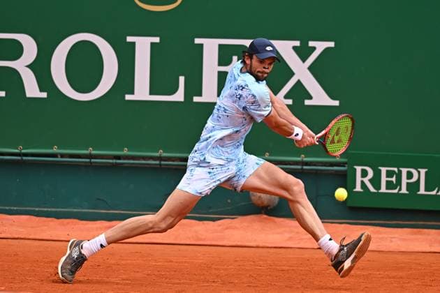 Monaco Rolex Masters - Practice And Media Day Valentin Vacherot (MON) during his first round match at the Monaco Rolex Masters in Monte Carlo, on April, 6, 2025. Photo by Corinne Dubreuil ABACAPRESS.COM Monte-Carlo Monaco  Copyright: xDubreuilxCorinne ABACAx