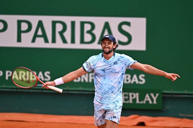 Monaco Rolex Masters - Practice And Media Day Valentin Vacherot (MON) during his first round match at the Monaco Rolex Masters in Monte Carlo, on April, 6, 2025. Photo by Corinne Dubreuil ABACAPRESS.COM Monte-Carlo Monaco  Copyright: xDubreuilxCorinne ABACAx