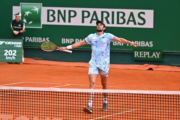 Monaco Rolex Masters - Practice And Media Day Valentin Vacherot (MON) during his first round match at the Monaco Rolex Masters in Monte Carlo, on April, 6, 2025. Photo by Corinne Dubreuil ABACAPRESS.COM Monte-Carlo Monaco  Copyright: xDubreuilxCorinne ABACAx