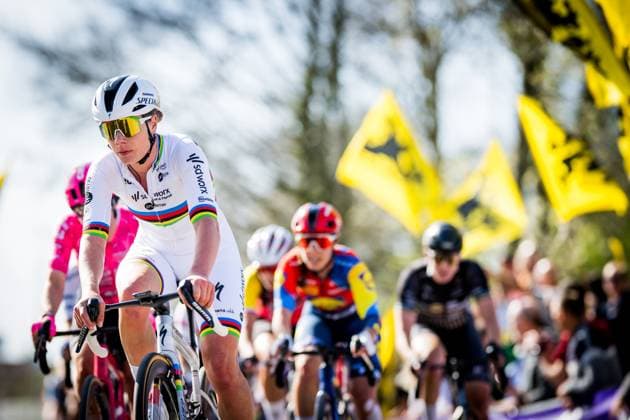 Belgian Lotte Kopecky of SD Worx-Protime pictured in action during the women s race of the Ronde van Vlaanderen Tour des Flandres Tour of Flanders one day cycling race, 168,8k with start and finish in Oudenaarde, Sunday 06 April 2025. JASPERxJACOBS  x119692732x