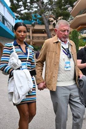 Monaco Rolex Masters - Practice And Media Day Boris Becker (GER) with his wife Lilian de Carvalho Monteiro walking together at the Monaco Rolex Masters in Monte Carlo, on April, 6, 2025. Photo by Corinne Dubreuil ABACAPRESS.COM Monte-Carlo Monaco  Copyright: xDubreuilxCorinne ABACAx
