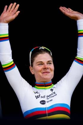 Belgian Lotte Kopecky of SD Worx-Protime celebrates on the podium after winning the women s race of the Ronde van Vlaanderen Tour des Flandres Tour of Flanders one day cycling race, 168,8k with start and finish in Oudenaarde, Sunday 06 April 2025. JASPERxJACOBS  x119692922x