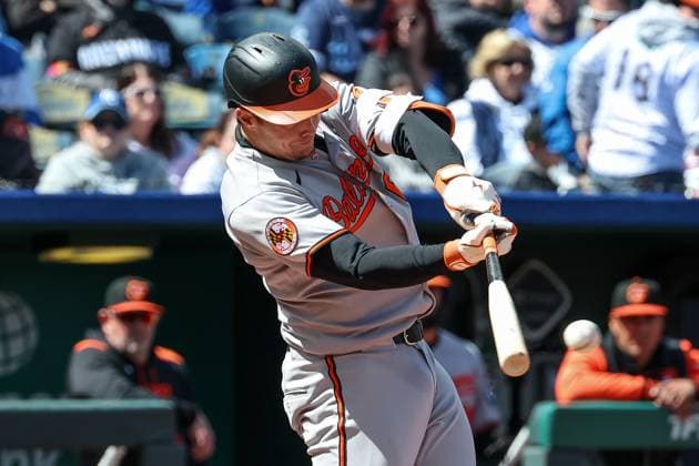MLB, Baseball Herren, USA 2025: Orioles Vs Royals APR 06 April 6, 2025: Baltimore Orioles first baseman Ryan Mountcastle (6) hits a single against the Kansas City Royals during the fourth inning of an MLB baseball game at Kauffman Stadium in Kansas City, MO. David Smith CSM (Credit Image: Â David Smith Cal Media) Kansas City Mo United States of America EDITORIAL USE ONLY Copyright: xx ZUMA-20250406_zma_c04_071.jpg DavidxSmithx csmphotothree373645